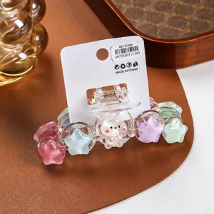 Cute cartoon star hair claw clip sweet colorful glitter hair accessory for women girls detail view