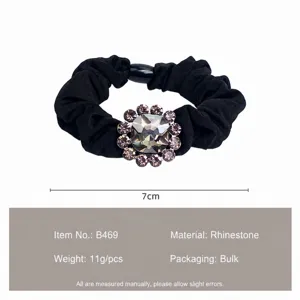 Elegant black crystal rhinestone hair scrunchie fashion hair accessories for women girls.