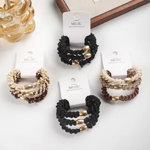 Minimalist Elastic Hair Ties with Gold Metal Beads High Stretch Hair Ropes Ponytail Holder Hair Accessories for Women