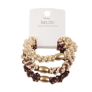 Korean style card-packaged gold bead hair ties, thickened high elastic braided hair bands set.