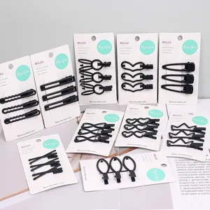 Korean style black metal hair clips set, minimalist geometric design hairpin for women 3pcs.