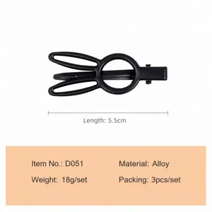 Black metal hair clip set, minimalist rabbit ear design, durable alloy fashion hair accessory.