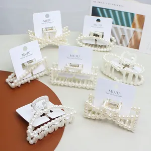 Sweet imitation pearl hair claw clip Korean style elegant hair accessory for women detail