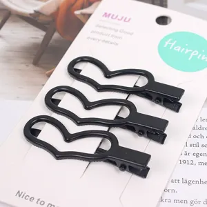 Korean style black metal hairpin 3-piece set, cute heart shaped bangs clip hair accessories for women