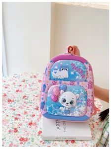 Mochila escolar rígida con bonitos dibujos animados para niños, elegante bolso rosa y azul.