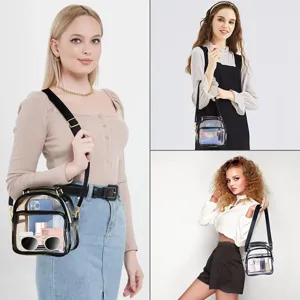 Transparente Umhängetasche Damen Klare TPU Messenger Tasche mit Schwarzem Rand und Gold