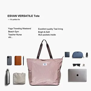 Grand sac de sport rose avec poches multiples, parfait pour le yoga, le fitness et voyages.