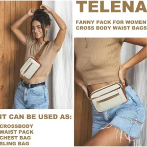 Vue détaillée du sac de poitrine décontracté pour femmes, design multi-zips, sac banane.