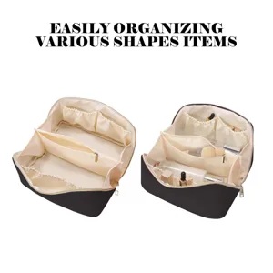 Large capacity woven cosmetic bag with multi compartments, portable and stylish for travel.