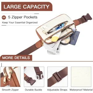Grand sac banane de capacite avec plusieurs poches zippees conception etanche.
