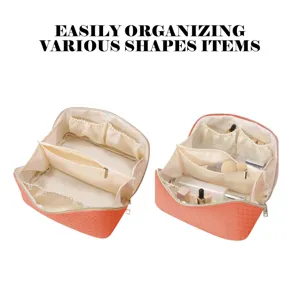 Woven cosmetic bag large capacity portable makeup organizer travel toiletries pouch