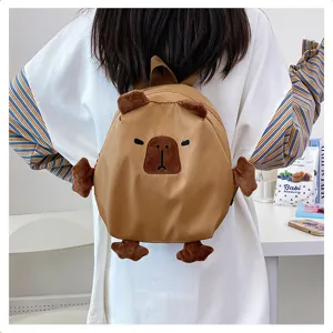 Χαριτωμένο σακίδιο πλάτης Capybara για φοιτητές, κομψή καφέ τσάντα ζωάκων για καθημερινή χρήση.