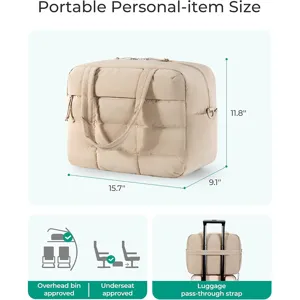 Bolsa de viaje acolchada tipo tote fin de semana tamaño equipaje con cinta de maleta.