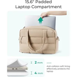 Vista detallada del compartimento acolchado para portátil de 15,6 pulgadas con forro protector.