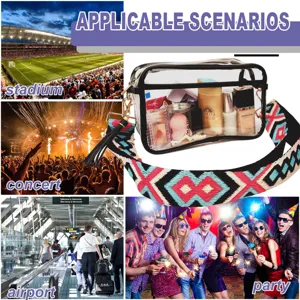 Borsa da toeletta a tracolla in trasparente PVC con tracolla tessuta colorata viaggio