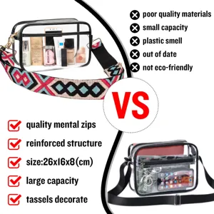 Borsa cosmetica a tracolla trasparente in PVC con cinturino colorato e grande capacità donna.