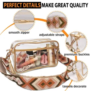 Borsa cosmetica trasparente in PVC da donna, trousse per trucco impermeabile con tracolla.
