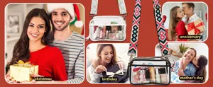 Borsa cosmetica trasparente in PVC con tracolla tessuta colorata per i viaggi.