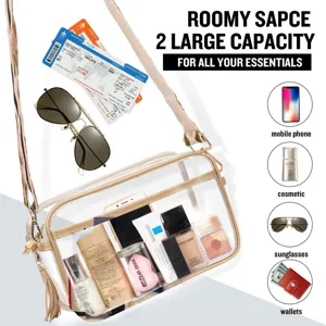Borsa a tracolla in PVC trasparente grande capacità beauty case con bordo dorato