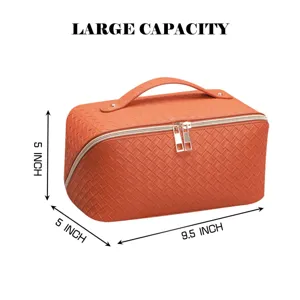 Large capacity woven cosmetic bag stylish minimalist portable handbag travel storage organizer