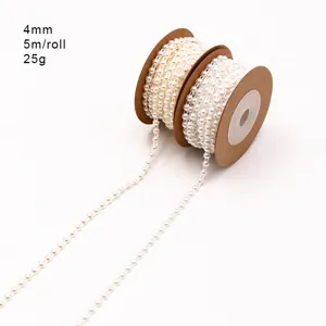 Λεπτομέρεια αλυσίδας μαργαριταριών 4mm, 5m ρολό τεχνητά μαργαριτάρια για DIY κοσμήματα.