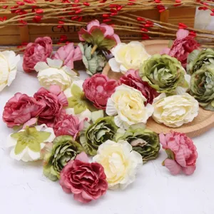 Artificial Flower Heads Silk Fabric Small Peony Tea Bud DIY Craft Home Decor Headwear Corsage Wedding Floral Accessories