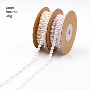 6mm Κορδέλα με Ψεύτικες Πέρλες Αλυσίδα Χάντρες για DIY Χειροτεχνία Ραπτική 5m