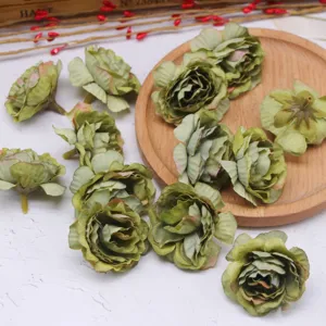 Artificial silk flower heads green small roses DIY home decoration accessories craft floral 5cm
