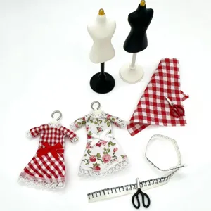 Conjunto de Soporte de Mannequin de Casa de Muñecas en Miniatura Accesorios de Escena de Costura de Ropa Accesorios de Exhibición de Modelo de Mini Vestido Juguete DIY