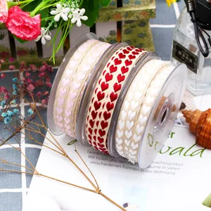 Yarn-dyed heart embroidered ribbon for gift flower wrapping wedding DIY decor 10m
