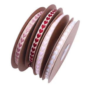 Heart embroidered ribbon fabric trim for DIY wedding gift wrapping and sewing crafts, 4 rolls.
