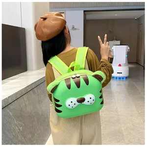 Zaino per bambini con simpatico animale di cartone animato, design tigre verde.