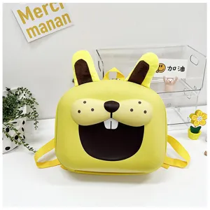 Zaino per bambini con animali di cartone animato carino, orecchie 3D e denti, borsa gialla.