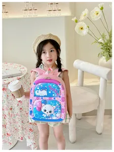 Mochila escolar rígida rosa linda para niños con bonito diseño de gato de dibujos animados