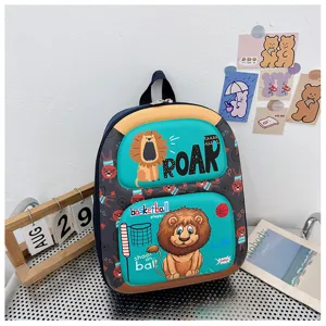 Mochila escolar infantil con diseño de león de dibujos animados y carcasa rígida, viaje