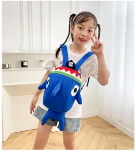 Cute cartoon shark children school bag toddler double shoulder backpack for boys and girls daily use.
