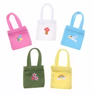 Mini canvas tote bags for dollhouse BJD miniature scene accessories assorted colors