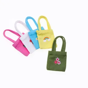 Dollhouse Miniature Canvas Bag Handmade Cute Cartoon Print Handbag Shoulder Bag For Bjd Miniature Scene Doll Accessories