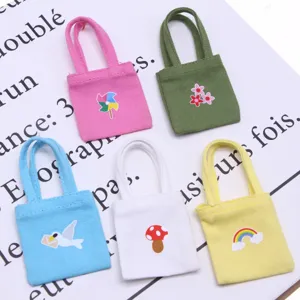 Miniature canvas tote bags dollhouse accessories cute cartoon print handmade toy shoulder bag