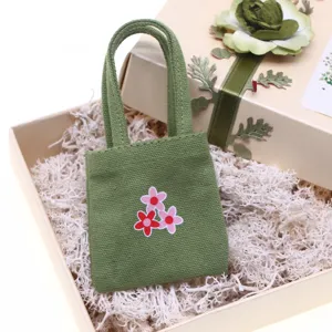 Miniature dollhouse canvas handbag green tote bag BJD doll scene accessory cute mini bag