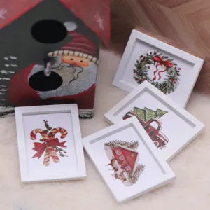 Miniature Christmas picture frames dollhouse wall art decor ob11 doll accessories set