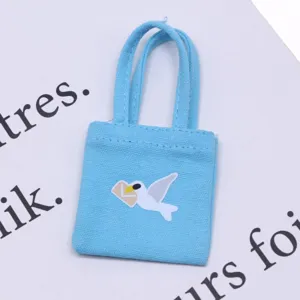 Miniature canvas handbag dollhouse accessory cute little blue tote bag for bjd mini scene
