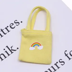 Miniature canvas handbag dollhouse accessory yellow rainbow bag doll miniature scene prop