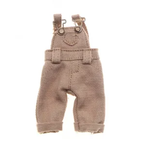 Miniature doll overalls for BJD cotton dolls, cute khaki strap pants detail shot.