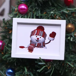 Dollhouse miniature Christmas wall art decor, cute snowman picture frame for ob11.