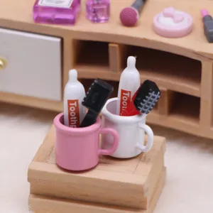 Ensemble tasse brosse à dents miniature pour maison de poupée accessoires de salle de bain modèle