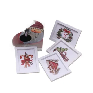 Dollhouse miniature Christmas wall art framed pictures set for ob11 dollhouse room decor.