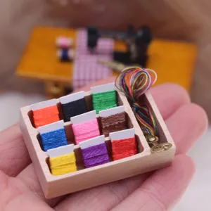 Miniaturen Houten Naaikist Poppenhuis Miniatuur Meubels Naaigereedschap Model Accessoires Poppen Accessoires