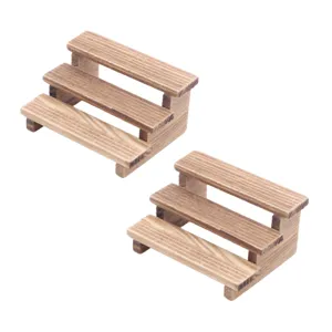Dollhouse Miniature Wooden Multi Layer Ladder Flower Stand Micro Landscape Display Shelf Desktop Ornament
