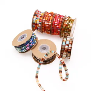 Close-up detail of ethnic style core-spun cord, colorful braided thread for DIY crafts and jewelry.